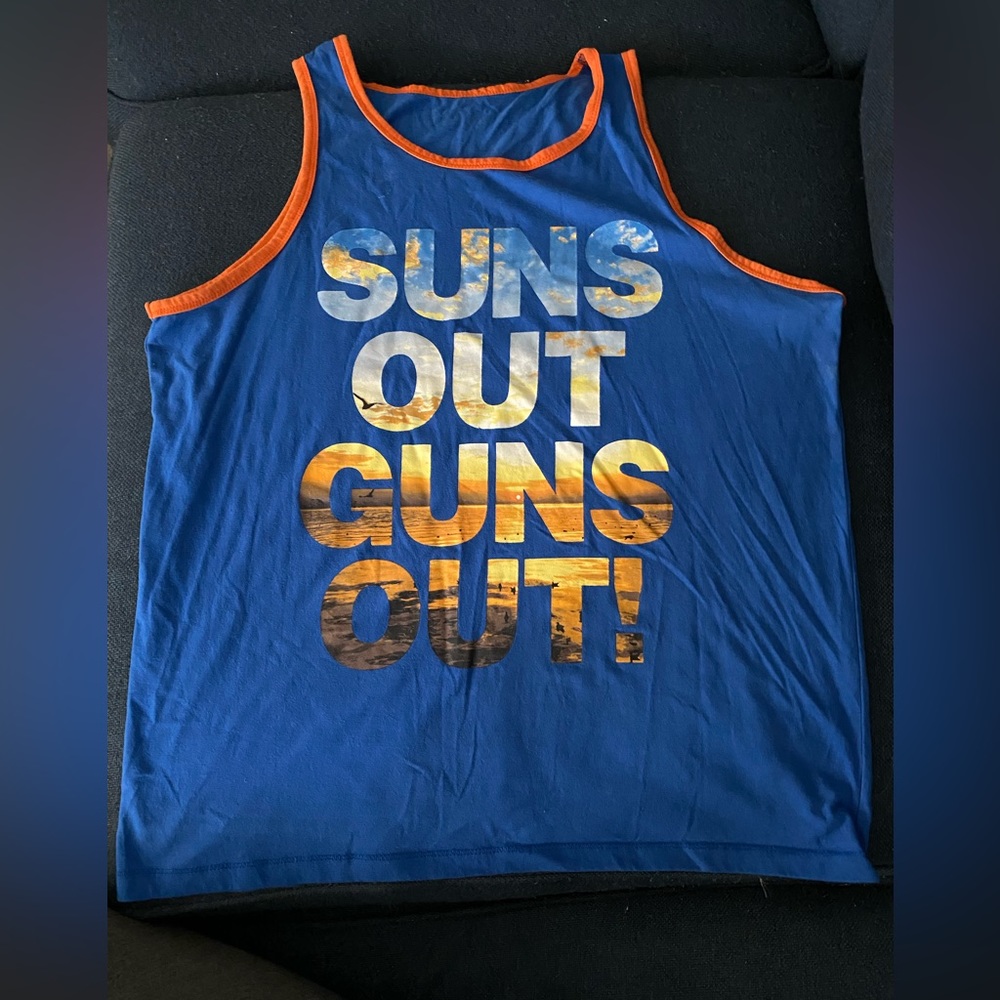 Suns Out Guns Out Mens Tank Top. Size L. Does not have tag. Blue.